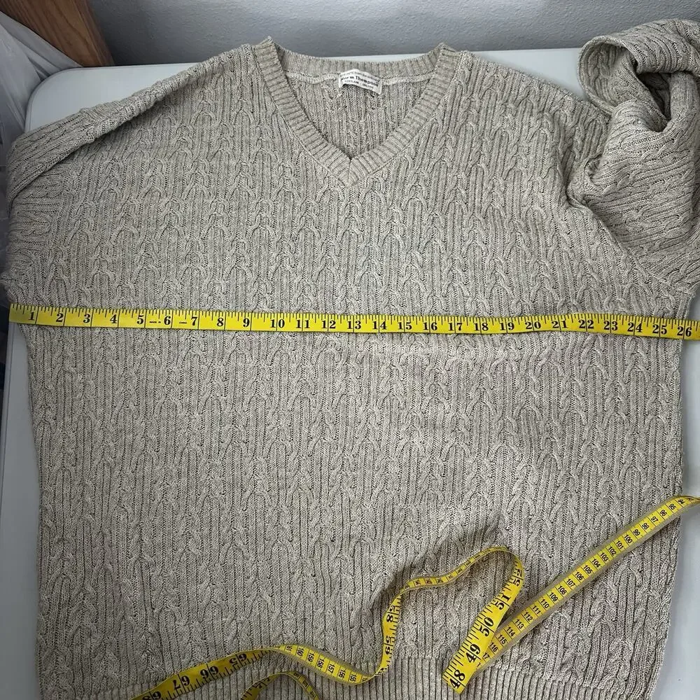 Norm Thompson Sweater‎ Mens Large Cable Knit Vneck Fisherman Beige Pull Over